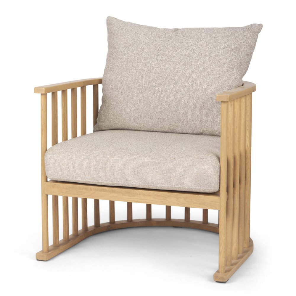 31" Beige and Natural Upholstery and Solid Wood Barrel Chair HomeRoots