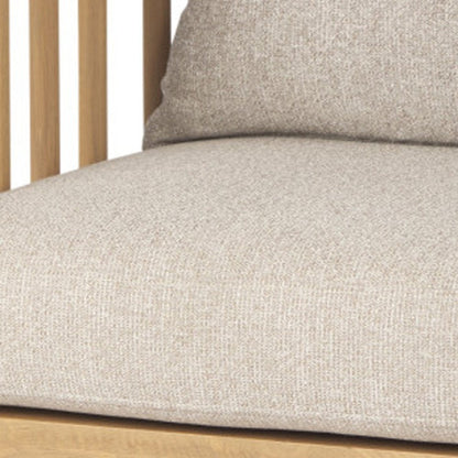 31" Beige and Natural Upholstery and Solid Wood Barrel Chair HomeRoots