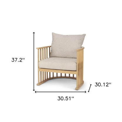 31" Beige and Natural Upholstery and Solid Wood Barrel Chair HomeRoots