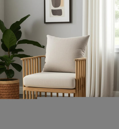 31" Beige and Natural Upholstery and Solid Wood Barrel Chair HomeRoots