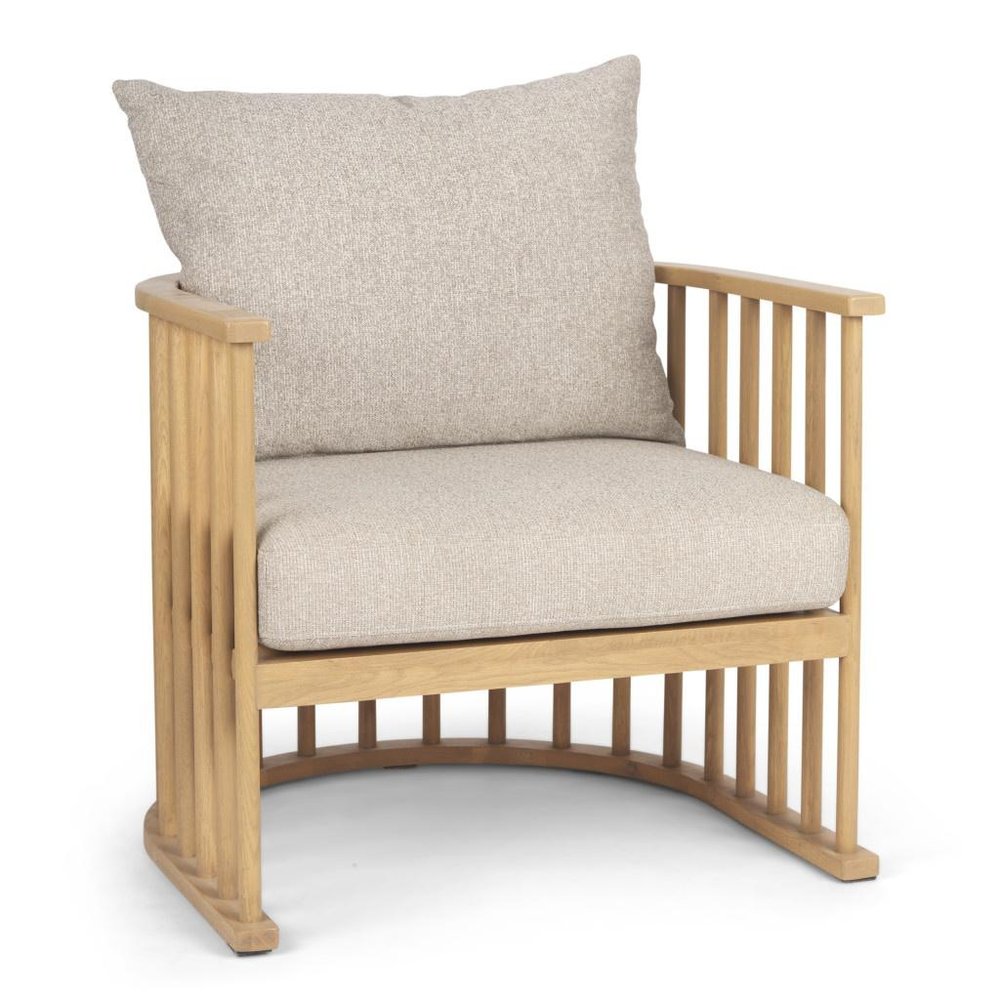 31" Beige and Natural Upholstery and Solid Wood Barrel Chair HomeRoots