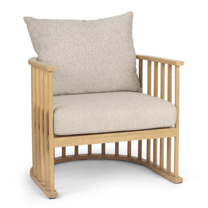 31" Beige and Natural Upholstery and Solid Wood Barrel Chair HomeRoots