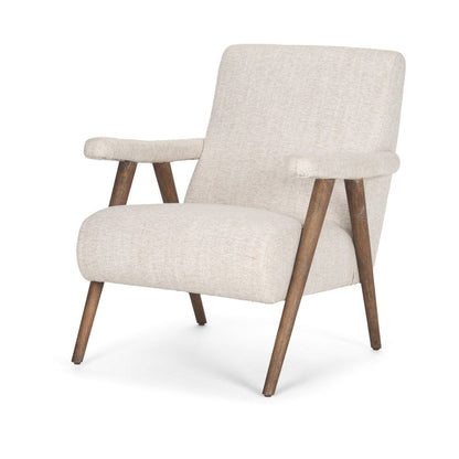 32" Cream and Brown Linen and Solid Wood Arm Chair HomeRoots