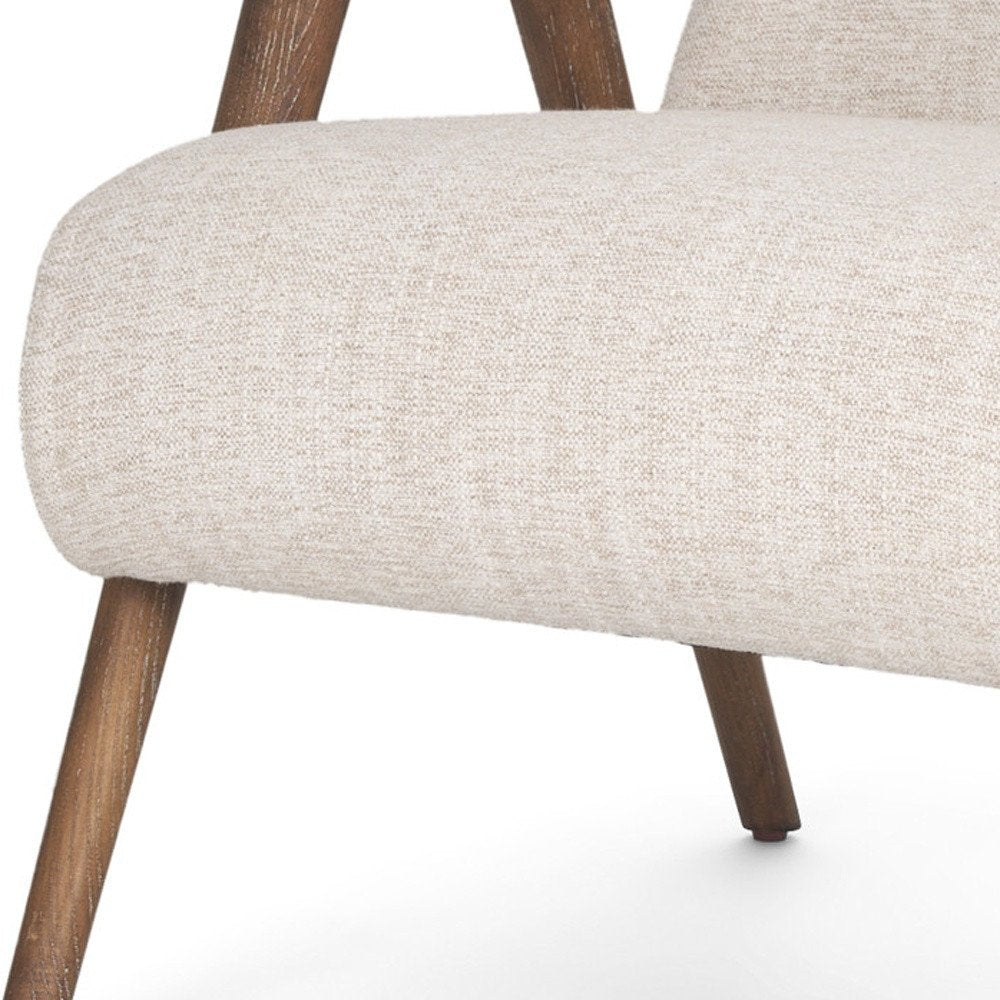 32" Cream and Brown Linen and Solid Wood Arm Chair HomeRoots