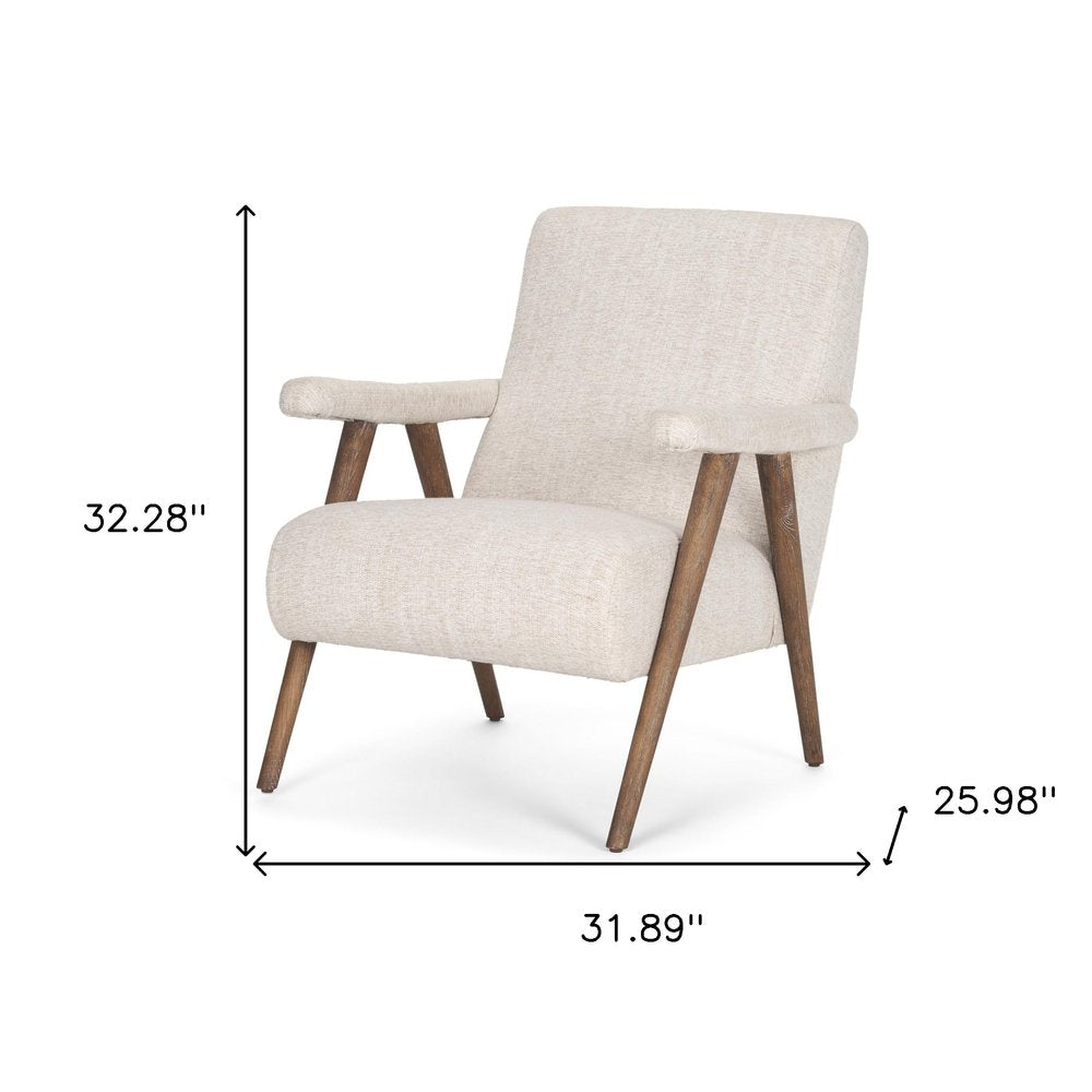 32" Cream and Brown Linen and Solid Wood Arm Chair HomeRoots