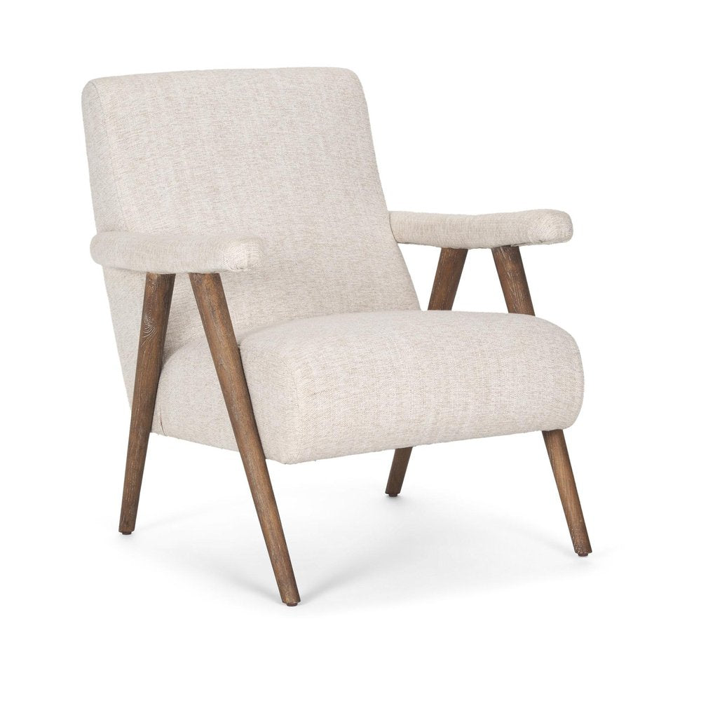 32" Cream and Brown Linen and Solid Wood Arm Chair HomeRoots