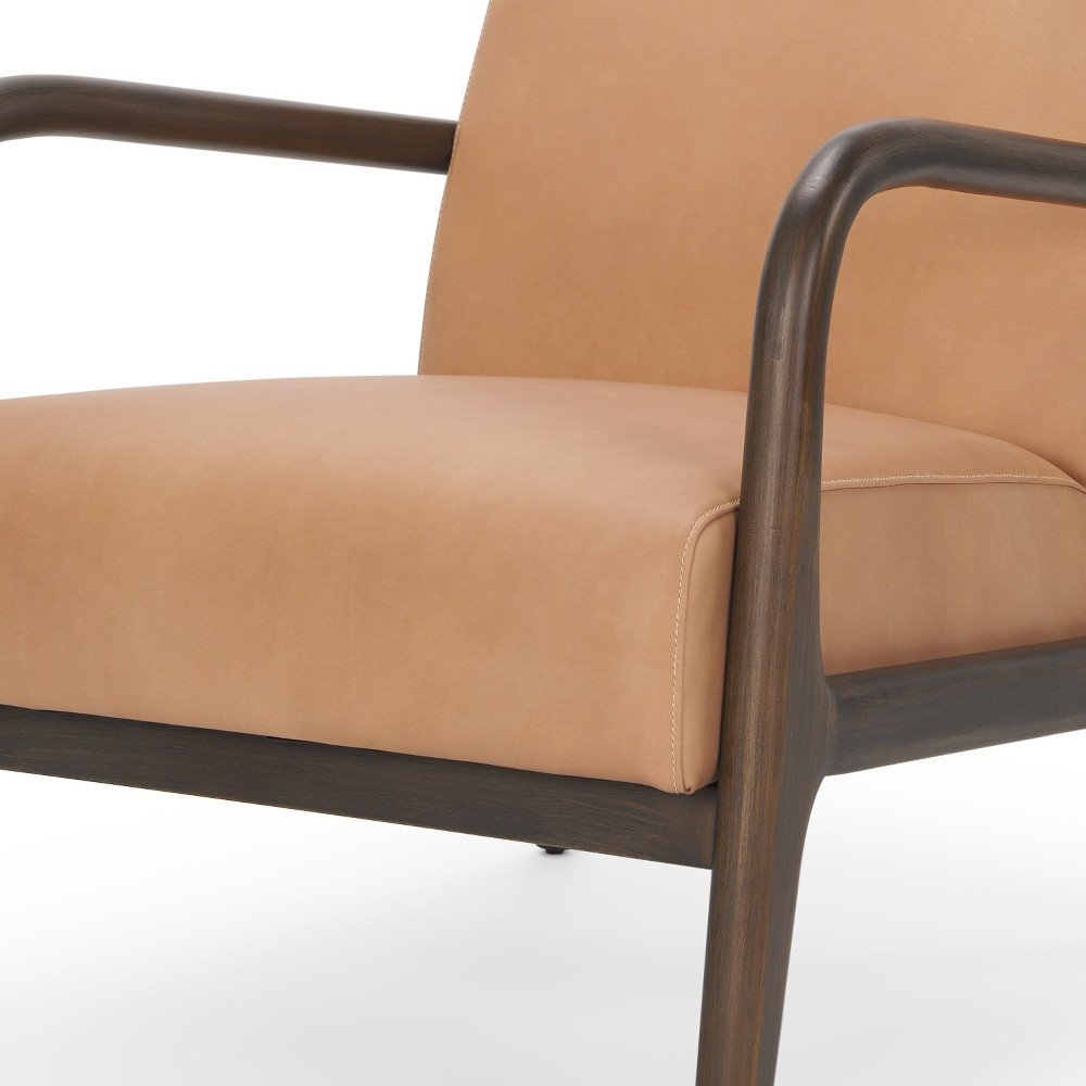 26" Tan and Dark Brown Genuine Leather and Solid Wood Arm Chair HomeRoots