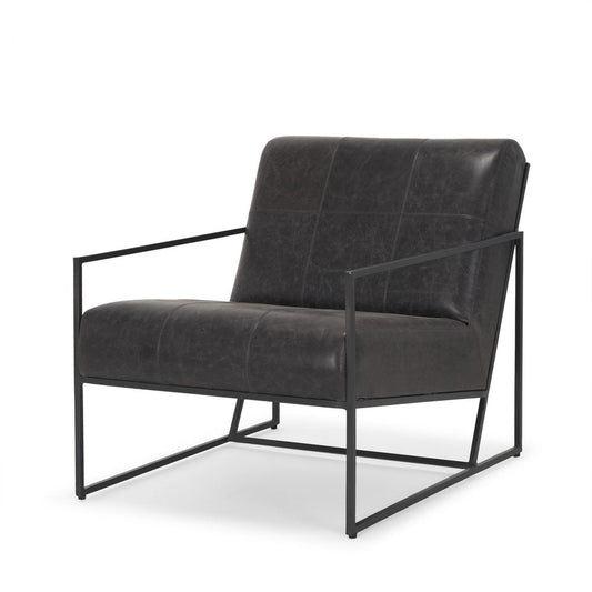 37" Black Genuine Leather and Metal Lounge Chair HomeRoots