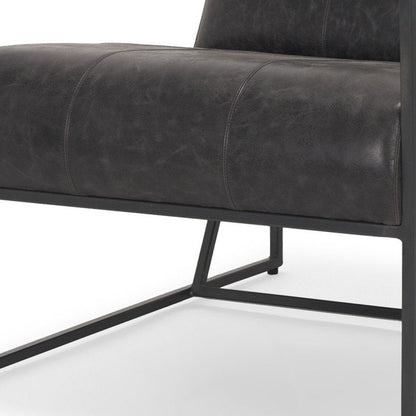 37" Black Genuine Leather and Metal Lounge Chair HomeRoots
