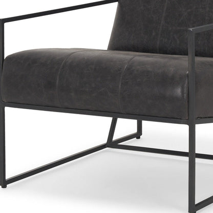 37" Black Genuine Leather and Metal Lounge Chair HomeRoots