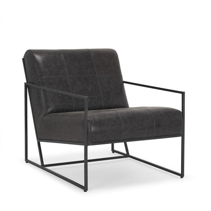 37" Black Genuine Leather and Metal Lounge Chair HomeRoots