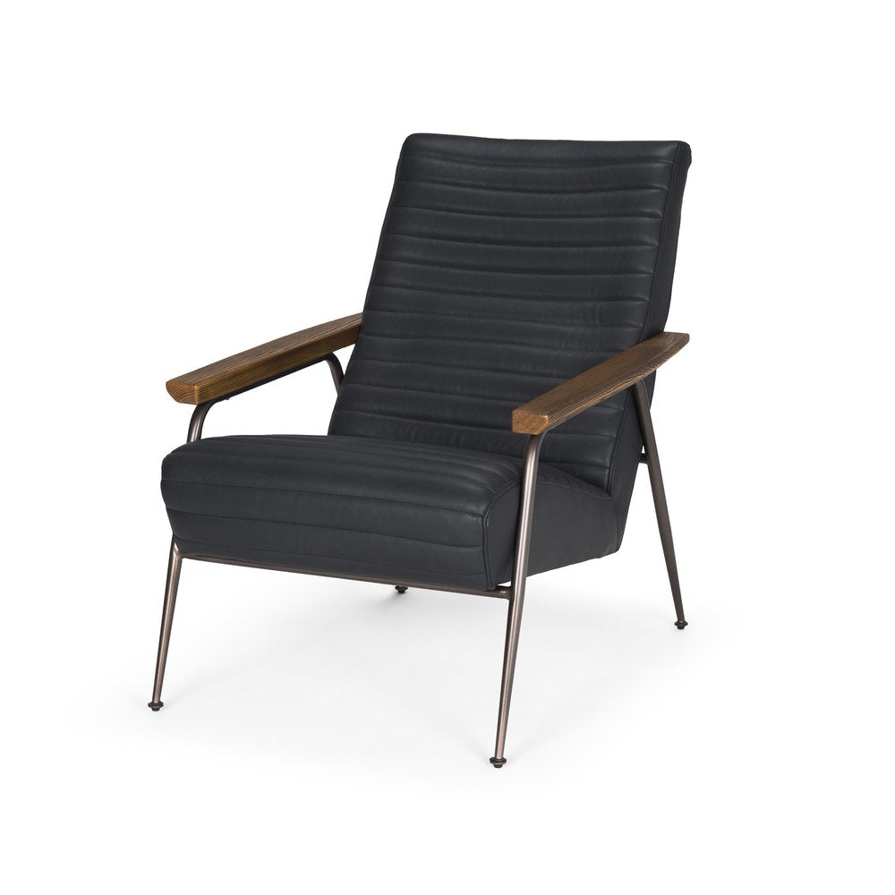 37" Black Genuine Leather and Metal Arm Chair HomeRoots