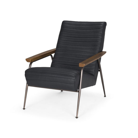 37" Black Genuine Leather and Metal Arm Chair HomeRoots