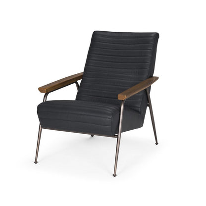 37" Black Genuine Leather and Metal Arm Chair HomeRoots
