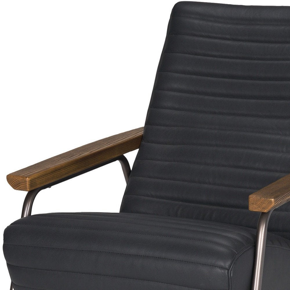 37" Black Genuine Leather and Metal Arm Chair HomeRoots