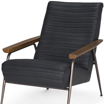 37" Black Genuine Leather and Metal Arm Chair HomeRoots