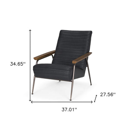 37" Black Genuine Leather and Metal Arm Chair HomeRoots
