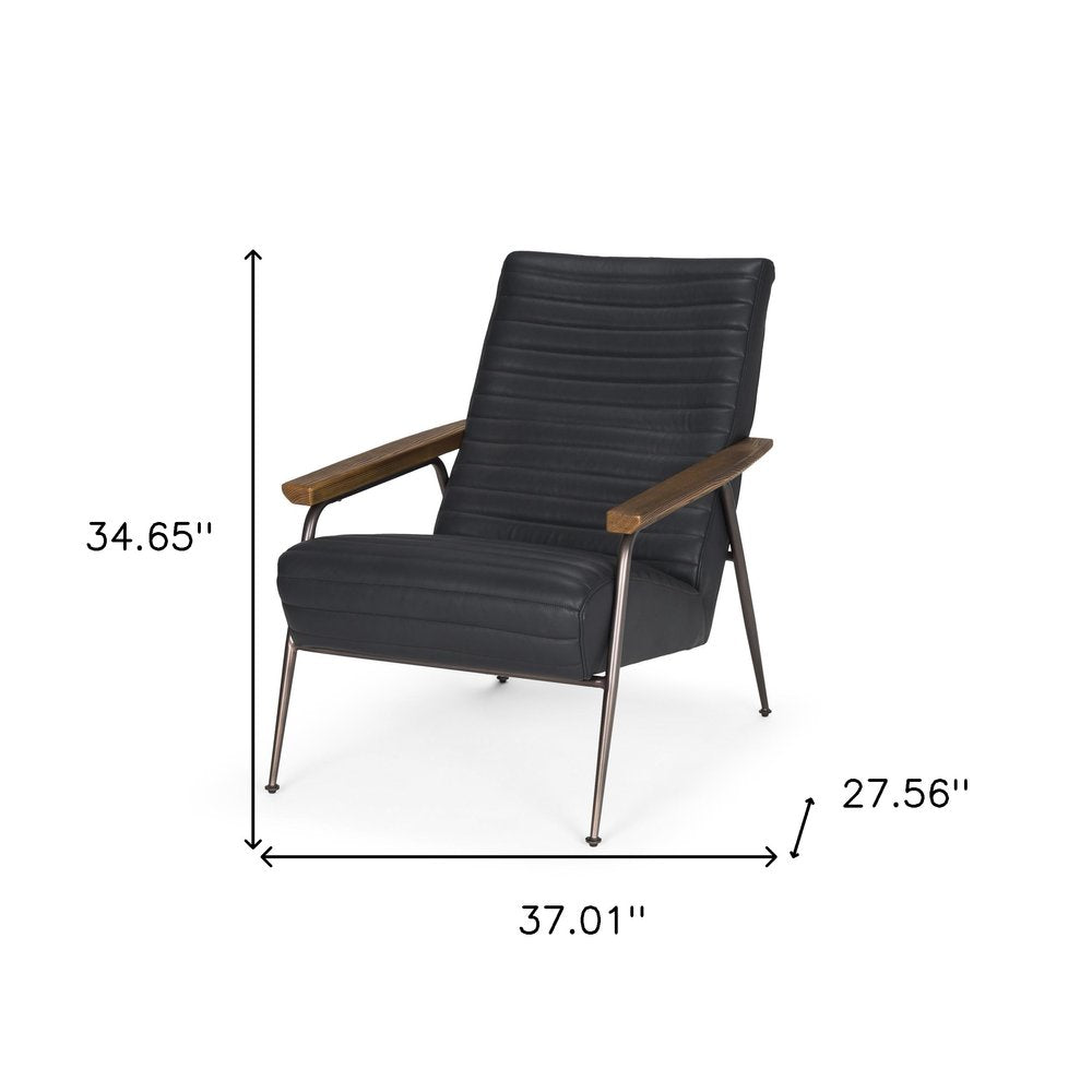 37" Black Genuine Leather and Metal Arm Chair HomeRoots