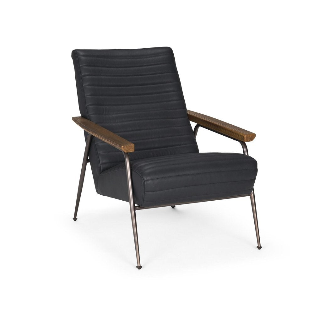 37" Black Genuine Leather and Metal Arm Chair HomeRoots
