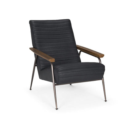 37" Black Genuine Leather and Metal Arm Chair HomeRoots