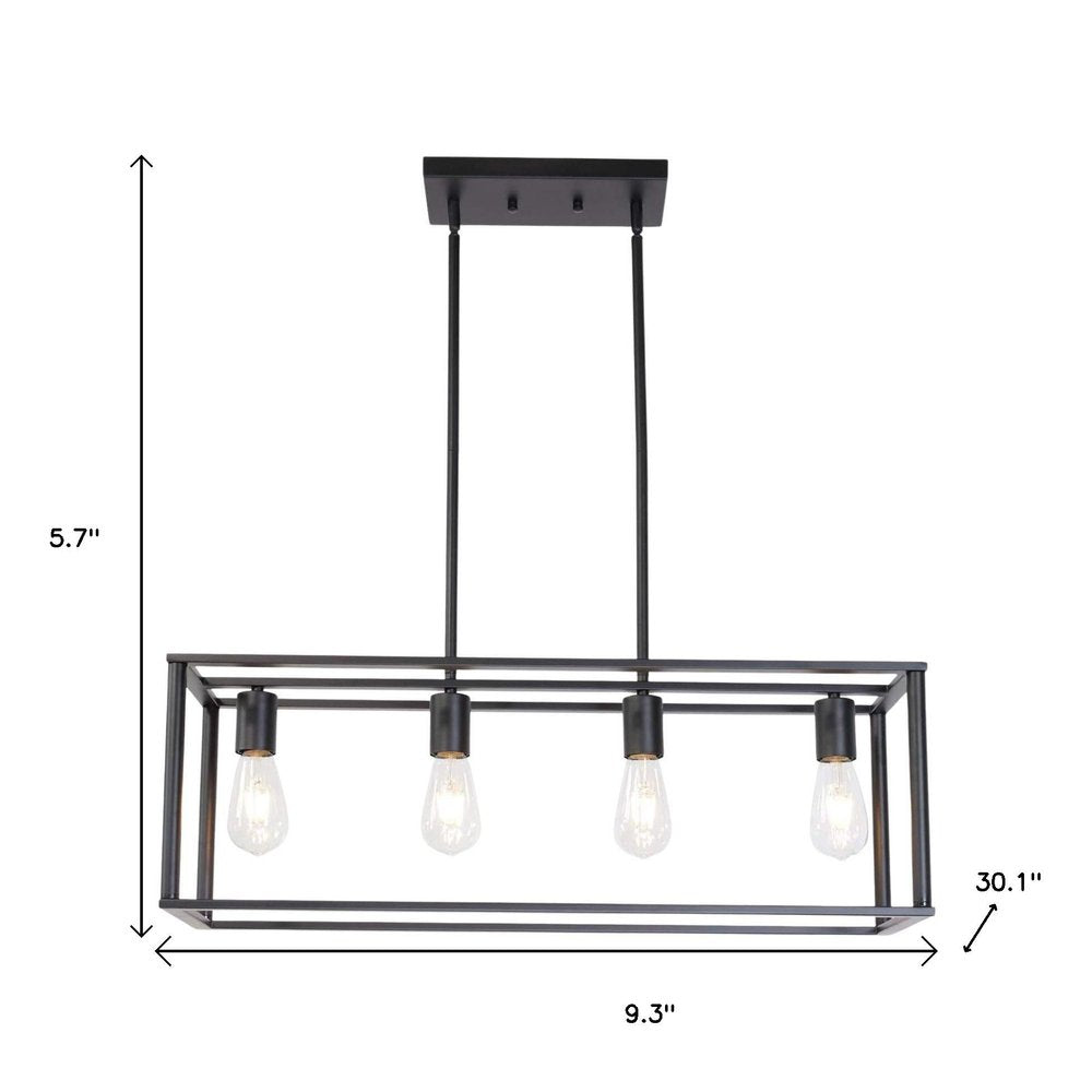 Black Metal Four Light Caged Rectangular Hanging Pendent Light HomeRoots