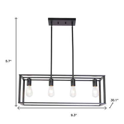 Black Metal Four Light Caged Rectangular Hanging Pendent Light HomeRoots