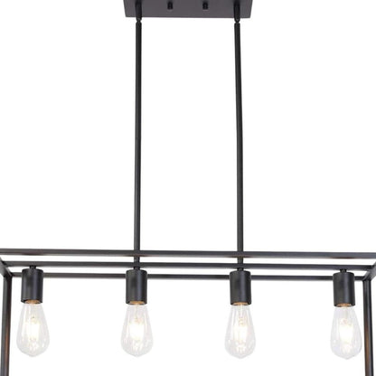 Black Metal Four Light Caged Rectangular Hanging Pendent Light HomeRoots