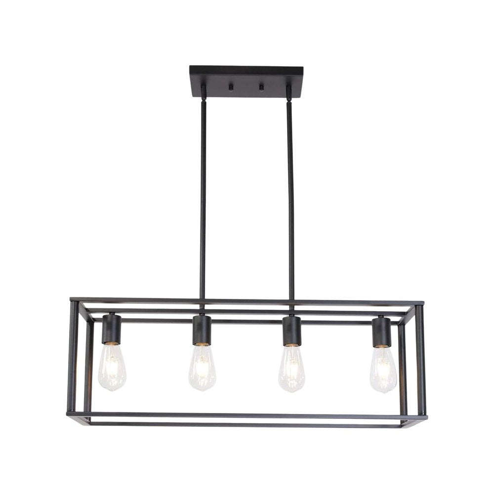 Black Metal Four Light Caged Rectangular Hanging Pendent Light HomeRoots