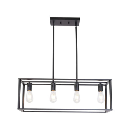 Black Metal Four Light Caged Rectangular Hanging Pendent Light HomeRoots