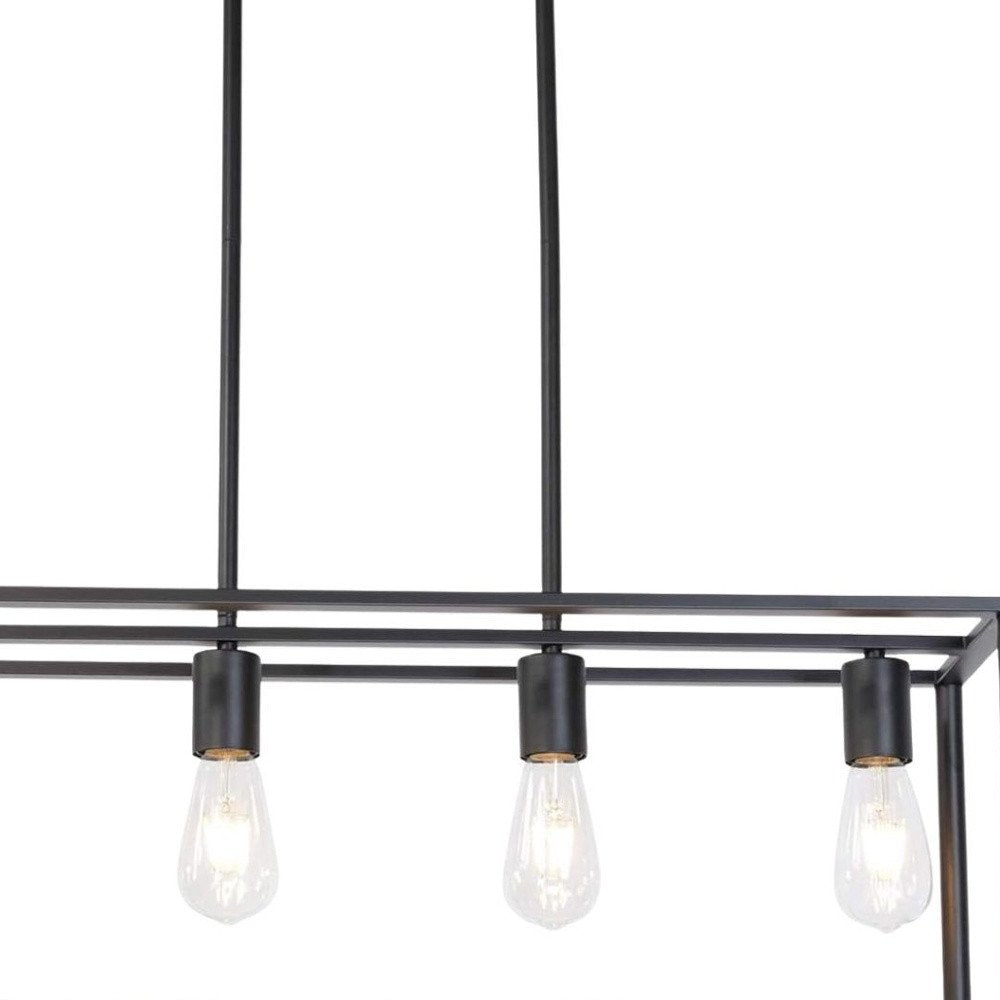 Black Metal Four Light Caged Rectangular Hanging Pendent Light HomeRoots