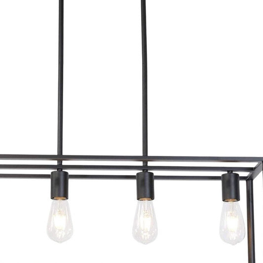 Black Metal Four Light Caged Rectangular Hanging Pendent Light HomeRoots