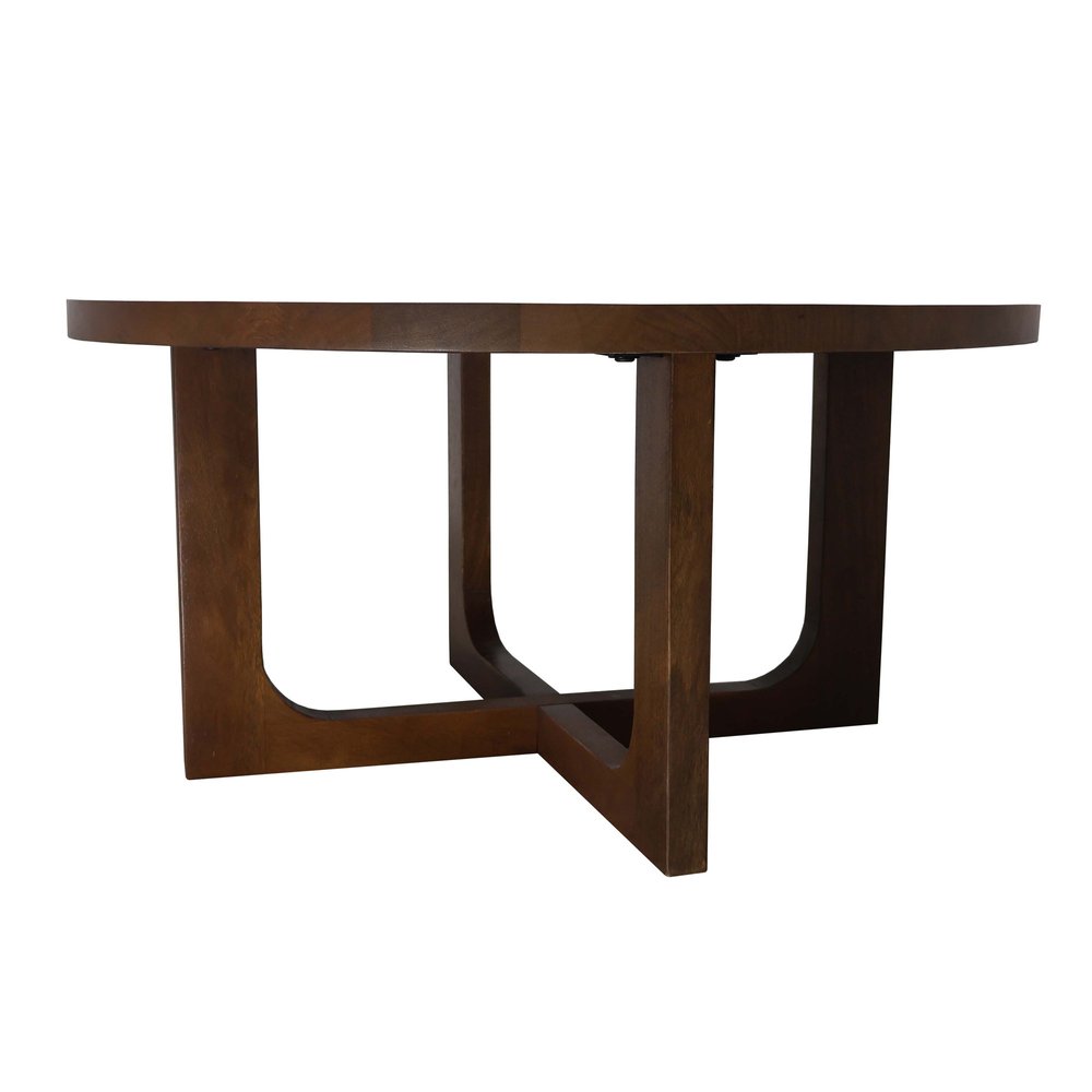 36" Brown Solid Wood Round Cross Legs Coffee Table HomeRoots