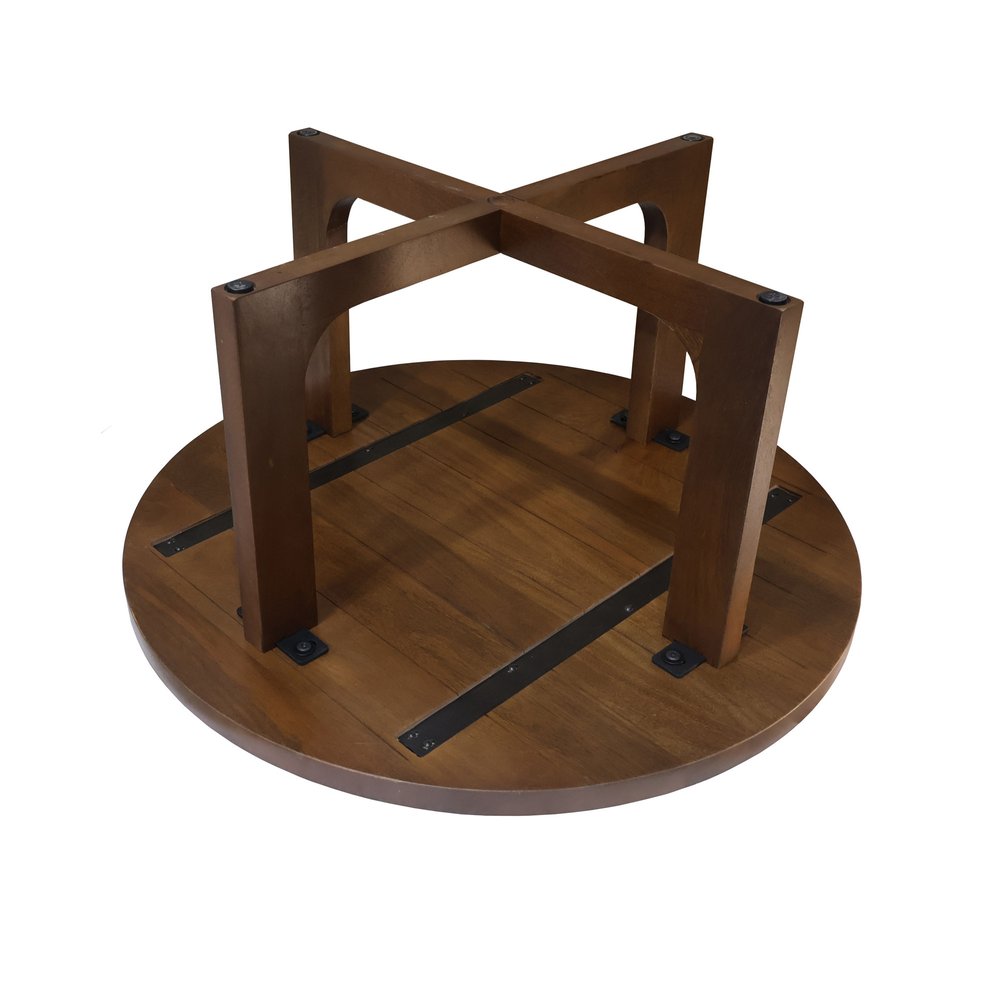 36" Brown Solid Wood Round Cross Legs Coffee Table HomeRoots