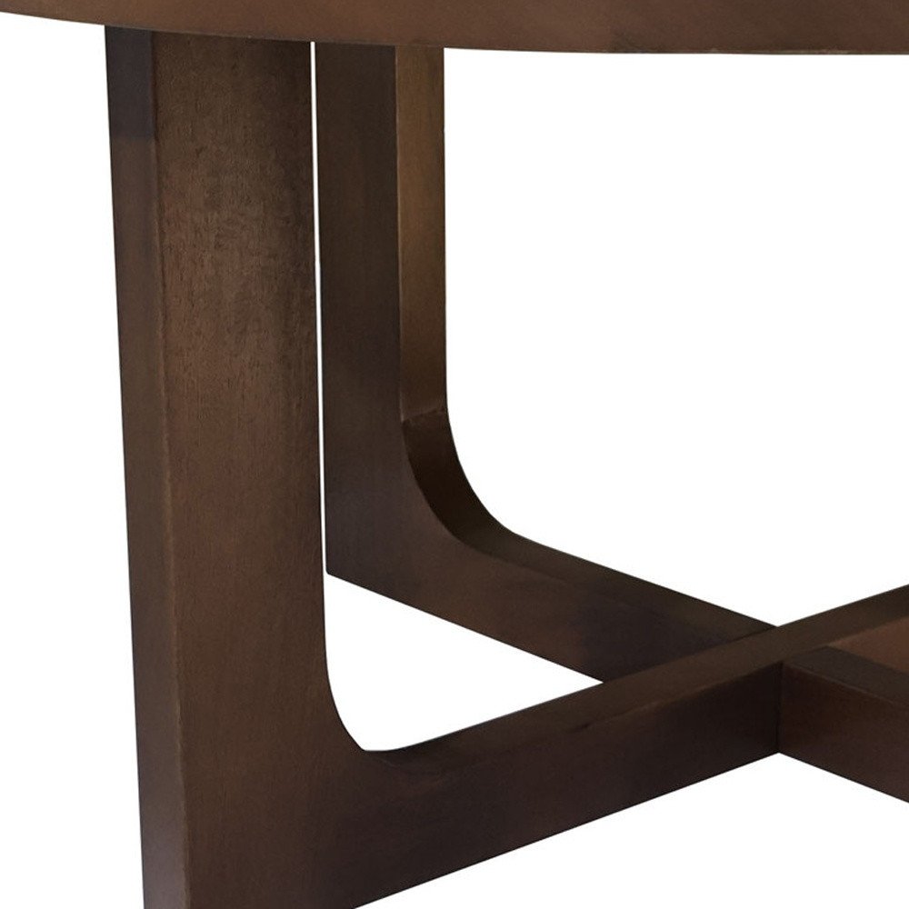 36" Brown Solid Wood Round Cross Legs Coffee Table HomeRoots