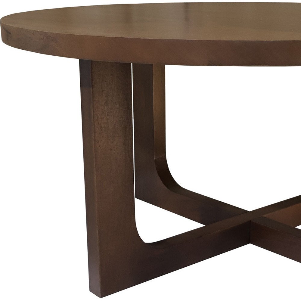 36" Brown Solid Wood Round Cross Legs Coffee Table HomeRoots