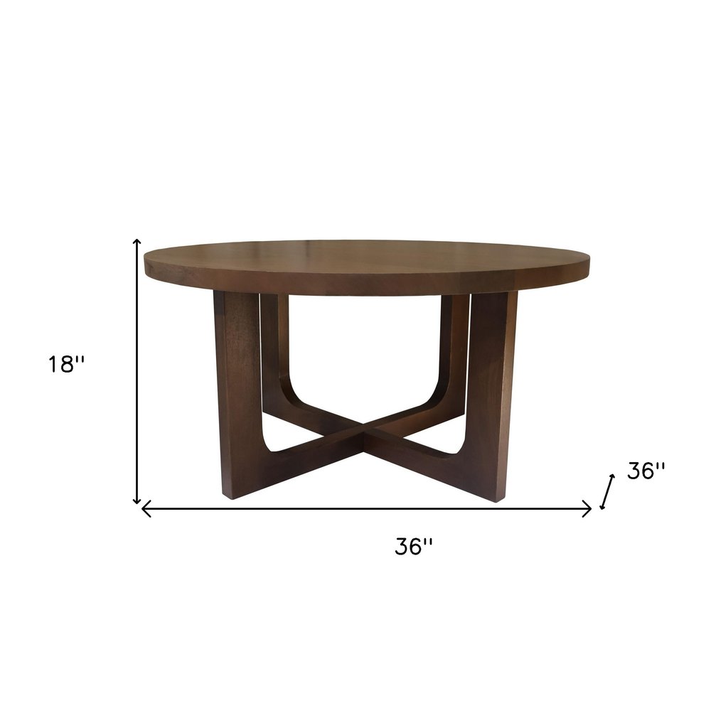 36" Brown Solid Wood Round Cross Legs Coffee Table HomeRoots