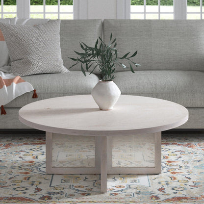 36" White Solid Wood Round Cross Legs Coffee Table HomeRoots