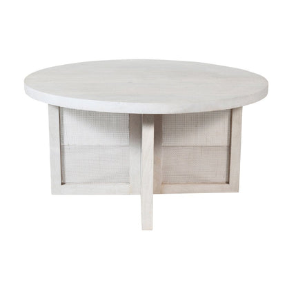 36" White Solid Wood Round Cross Legs Coffee Table HomeRoots