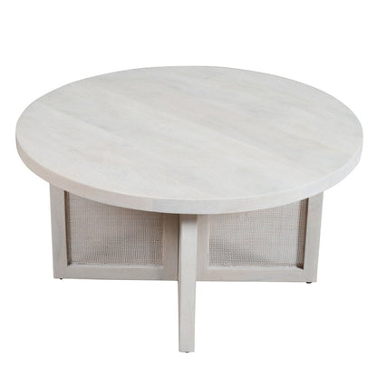 36" White Solid Wood Round Cross Legs Coffee Table HomeRoots