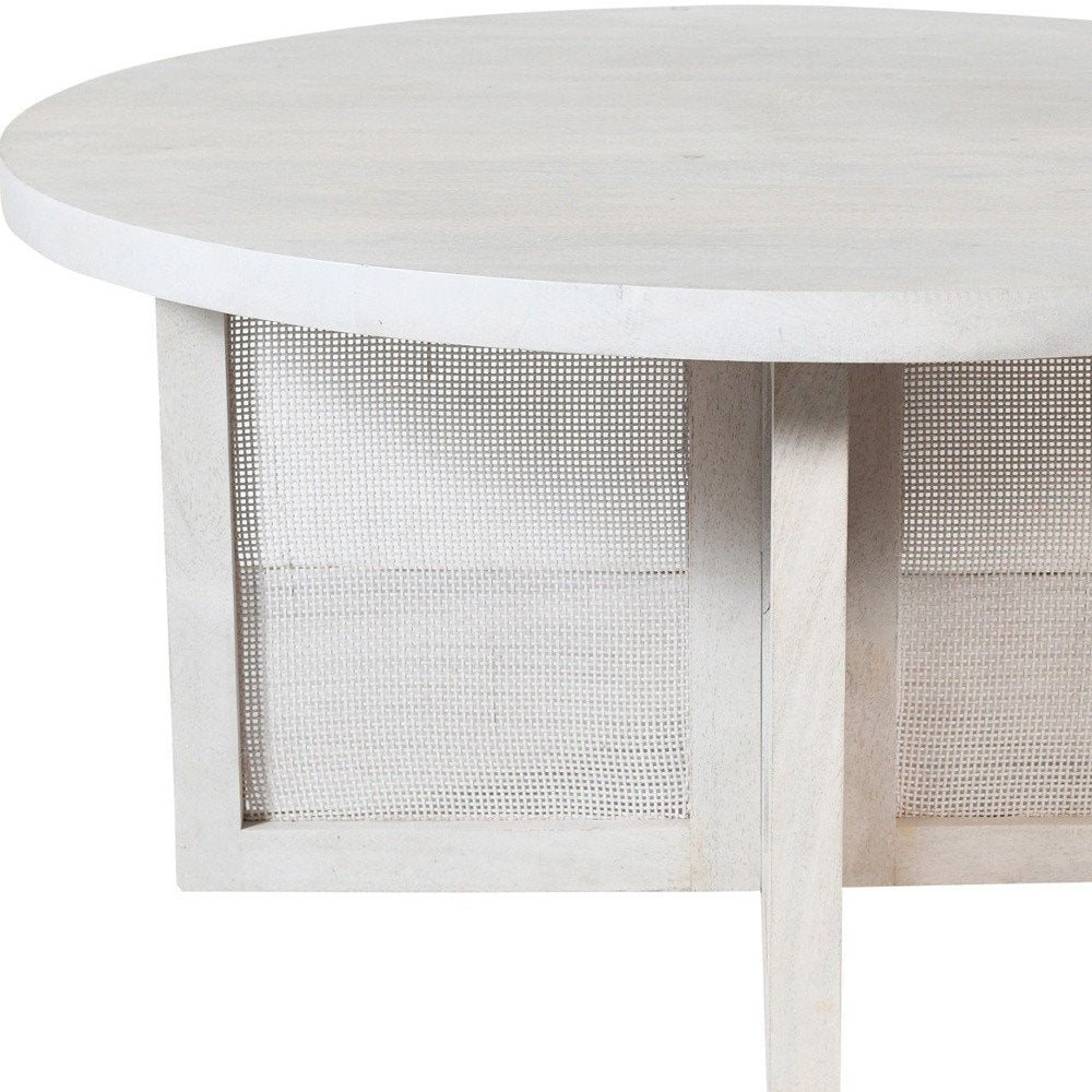 36" White Solid Wood Round Cross Legs Coffee Table HomeRoots