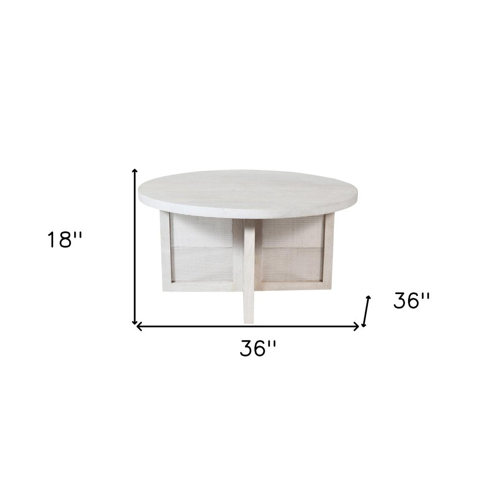 36" White Solid Wood Round Cross Legs Coffee Table HomeRoots