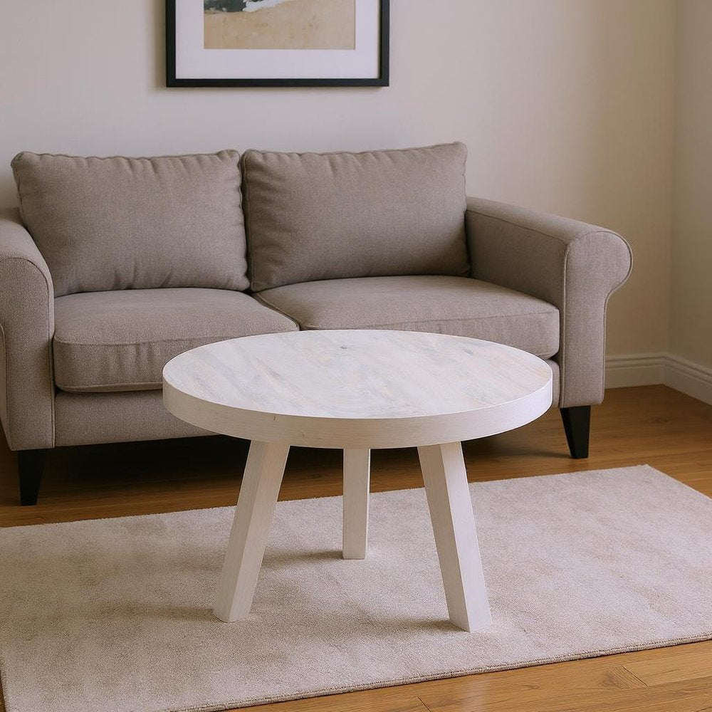36" White Solid Wood Round Cross Legs Coffee Table HomeRoots