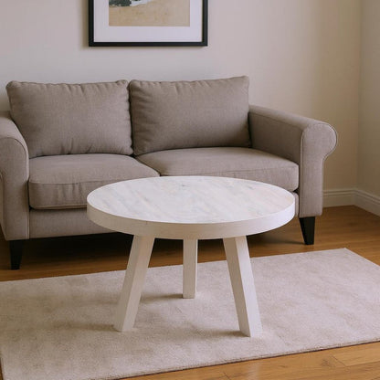 36" White Solid Wood Round Cross Legs Coffee Table HomeRoots