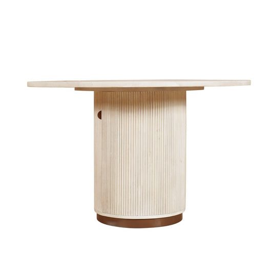 48" White Solid Wood Pedestal Base Round Top Dining Table