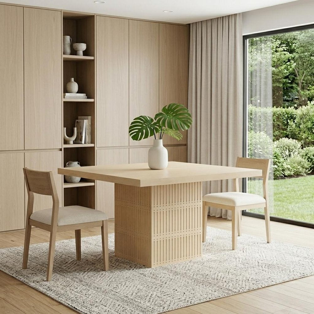 60" Natural Solid Wood Pedestal Base Square Dining Table — view 6