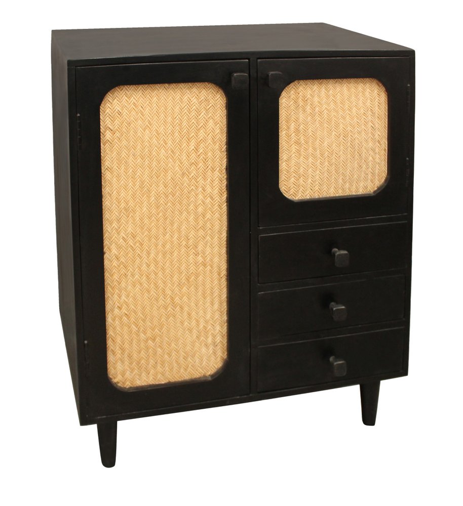 32" Black Distressed Solid Wood Three Drawer Sideboard with Two Doors HomeRoots