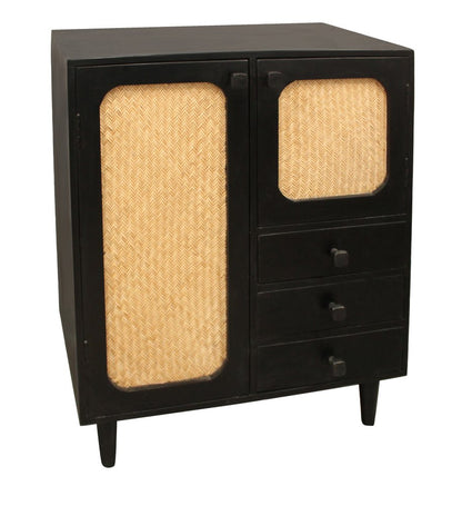 32" Black Distressed Solid Wood Three Drawer Sideboard with Two Doors HomeRoots