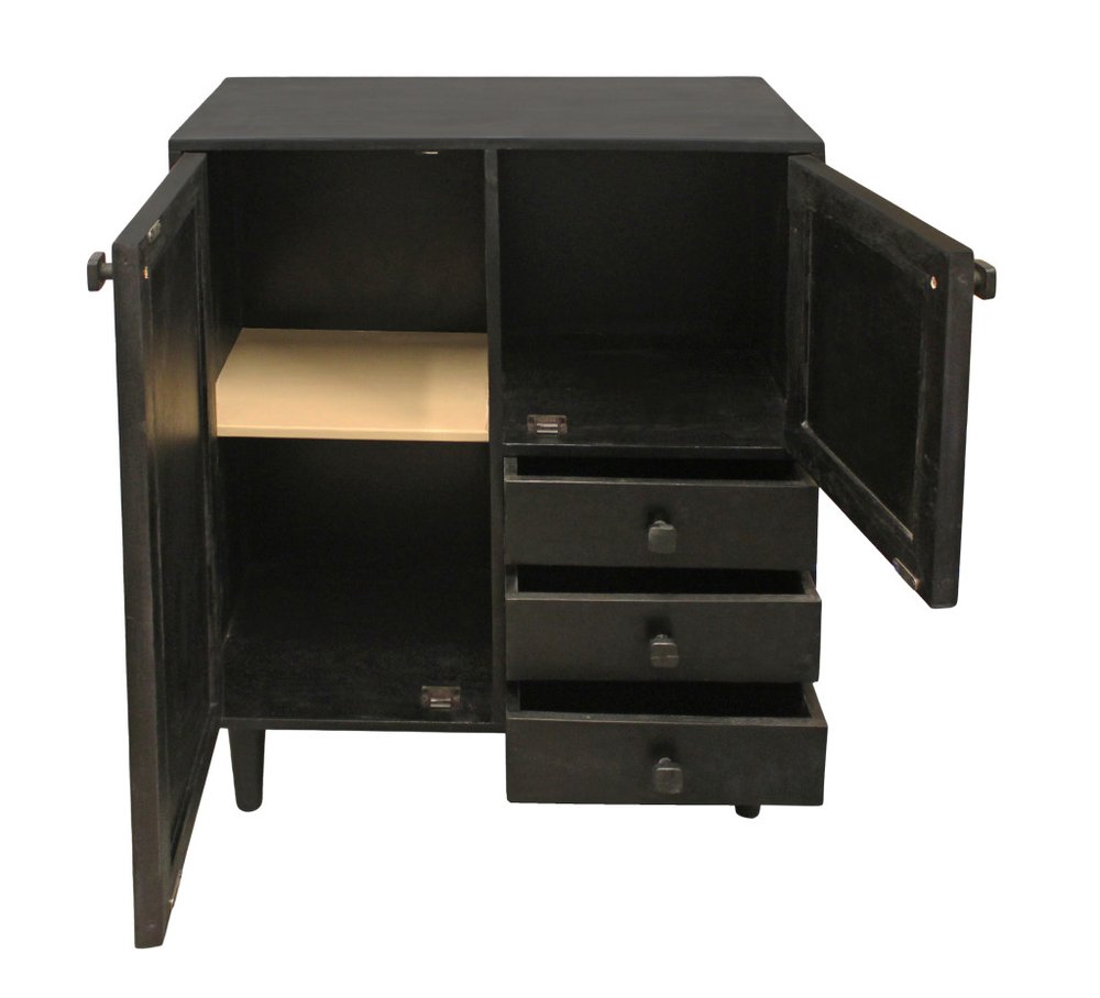 32" Black Distressed Solid Wood Three Drawer Sideboard with Two Doors HomeRoots