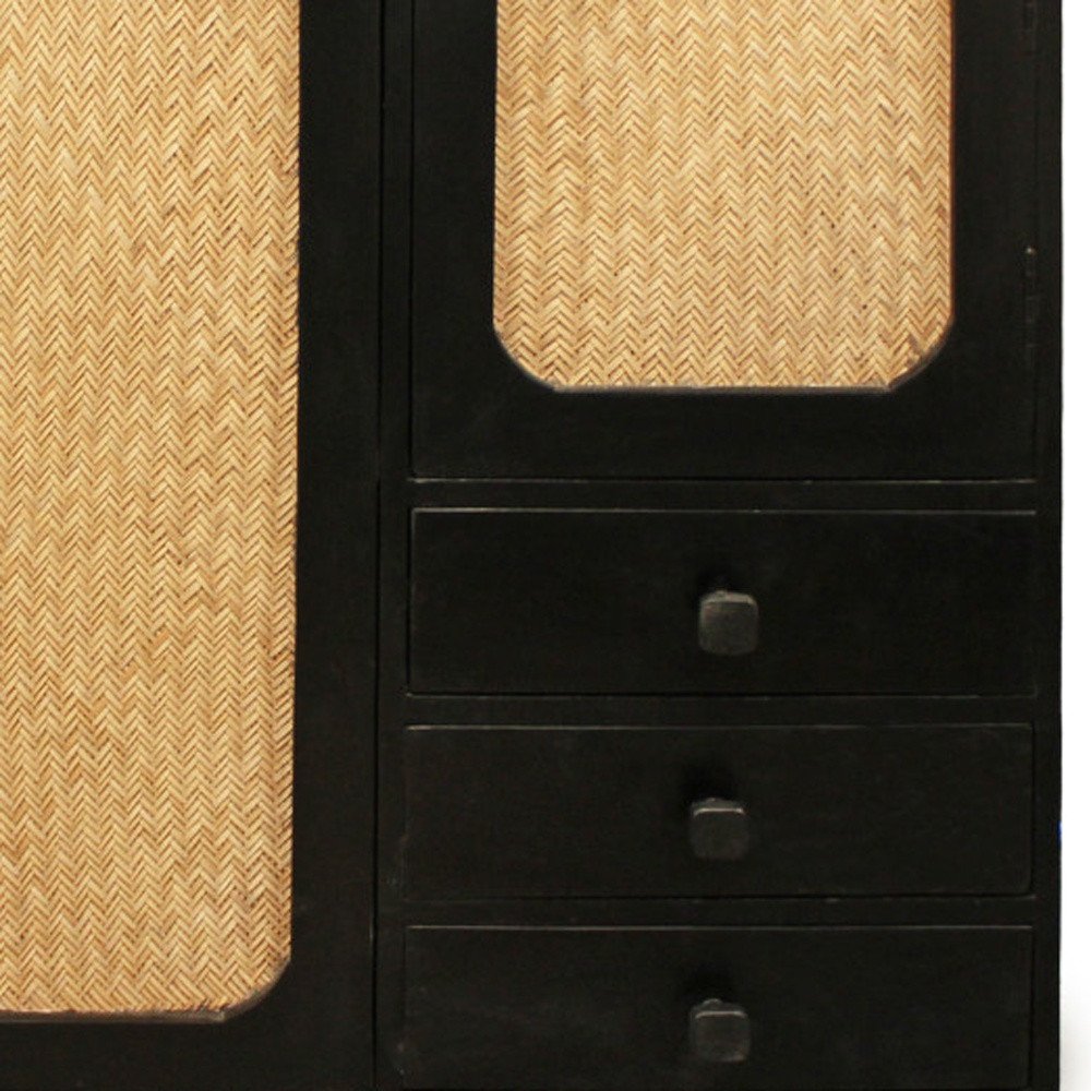 32" Black Distressed Solid Wood Three Drawer Sideboard with Two Doors HomeRoots