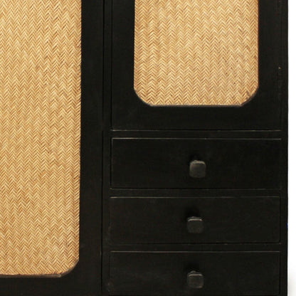 32" Black Distressed Solid Wood Three Drawer Sideboard with Two Doors HomeRoots